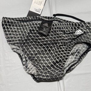 adidas Black and White Geometric Swim Briefs with Logo Tag